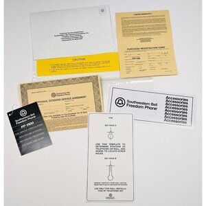 Southwestern Bell Cordless Freedom Phone FF-1100 PAPERWORK BUNDLE Wall Template